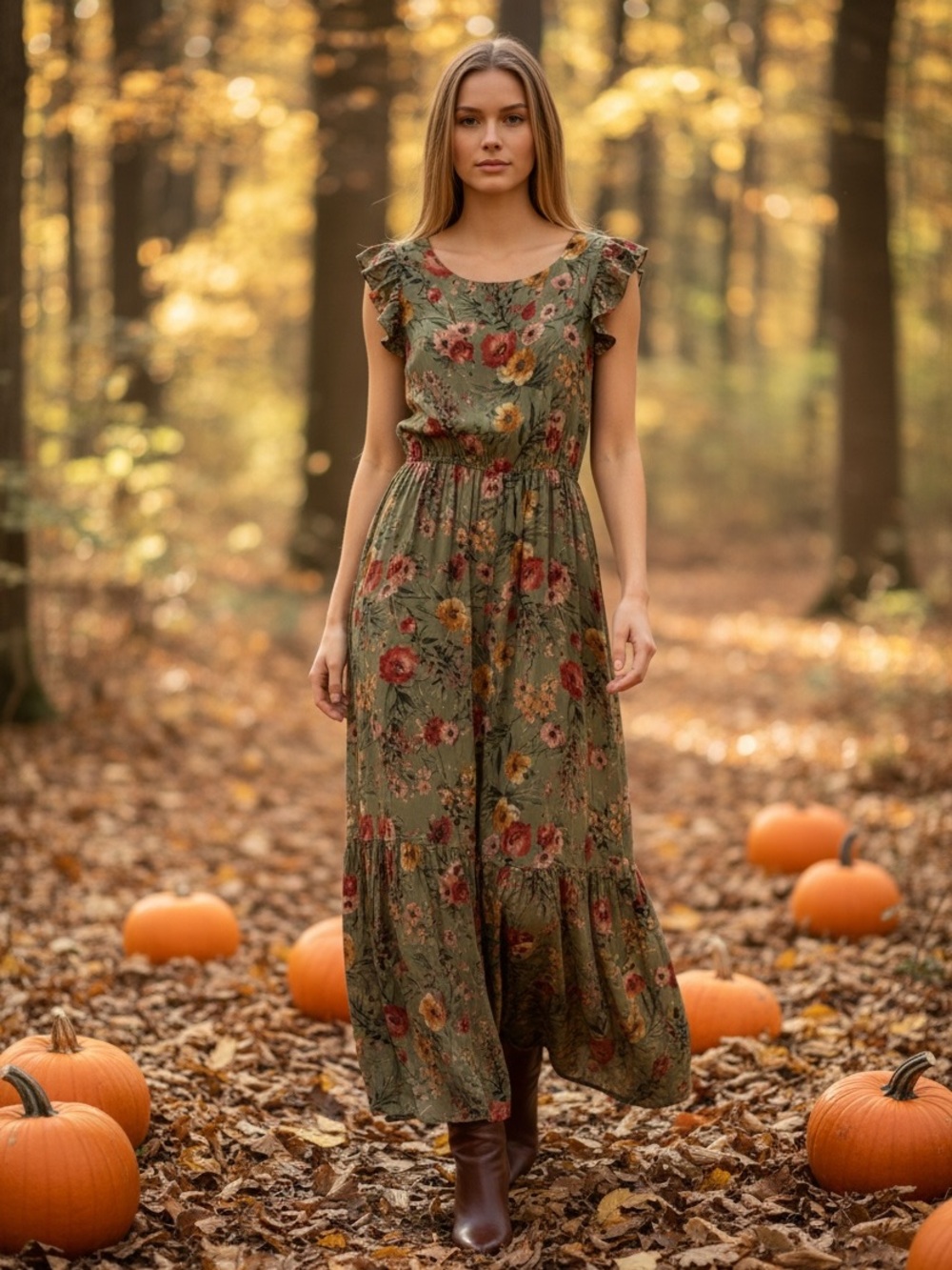 Le Ragazze Italy Silk Blend Floral Ruffle Maxi Dress L Get ready for autumn